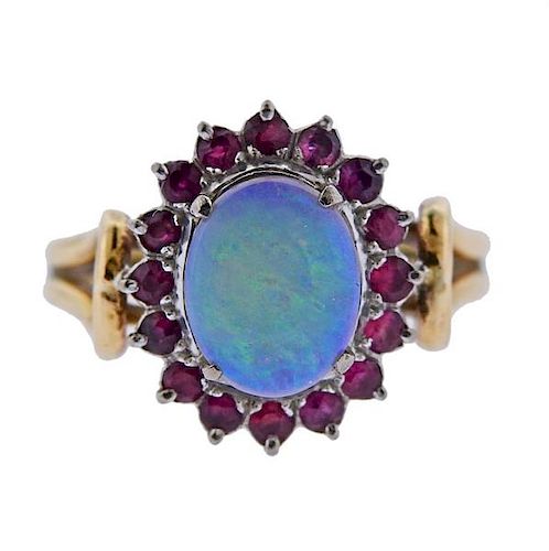 14k Gold Opal Ruby Ring 