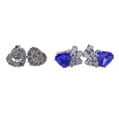 14k 18k Gold Diamond Tanzanite Stud Earrings Lot 2pc