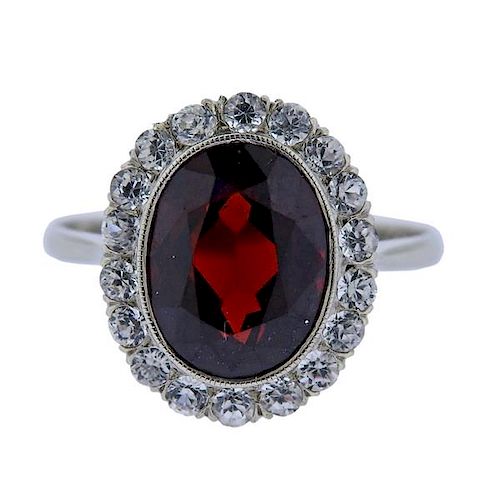 14K Gold Red Stone CZ Stone Halo Ring
