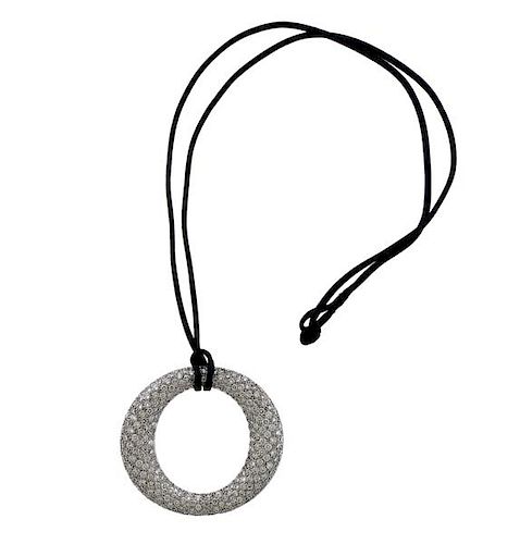 Platinum Diamond Pendant Cord Necklace 