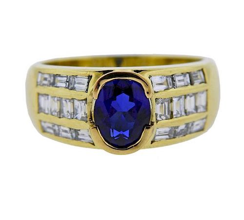 18k Gold Sapphire Diamond Ring 