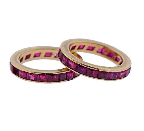 14K Gold Red Stone Band Ring Lot of 2