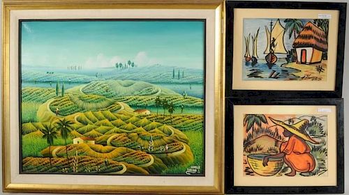 C.Torchon "Haitian Landscape" w/Two Watercolors
