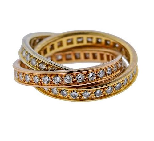 Cartier Trinity 18K Tri Color Gold Diamond Ring