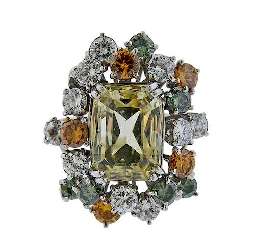 18k Gold Multi Color Diamond Gemstone Ring 