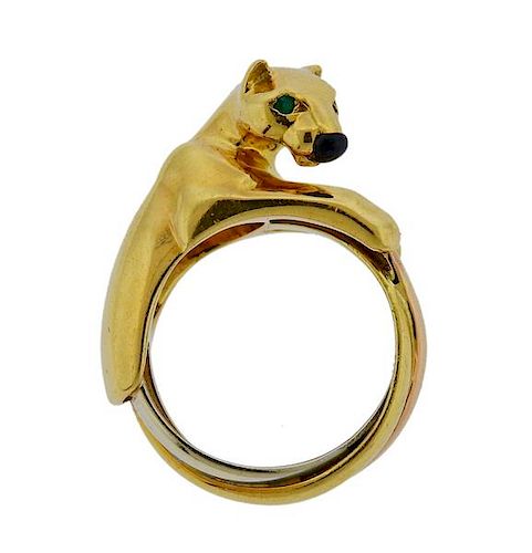 Cartier Panthere 18k Gold Tsavorite Onyx Ring 