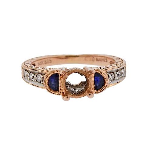 14K Gold Diamond Blue Stone Engagement Ring Mounting