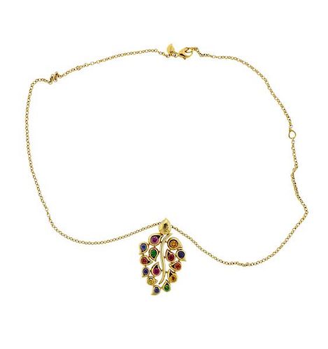 Tamara Comolli 18K Gold Diamond Multi Gemstone Pendant Necklace