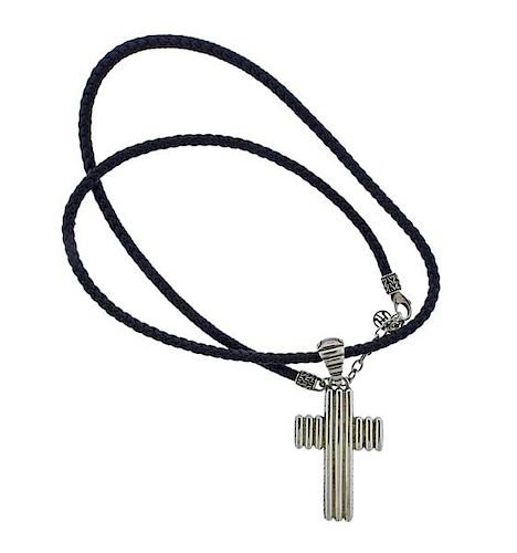 John Hardy Silver Leather Cross Pendant Necklace 