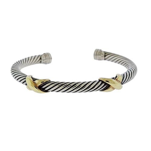 David Yurman Silver 14k Gold Cable X Bracelet 