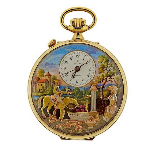 Reuge Gold Plated Metal Erotic Automaton Pocket Watch