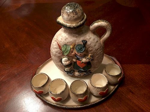 Vintage Hummel decanter with five cups and tray, tmk 1