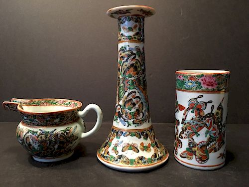 ANTIQUE Chinese 1000 butterfly Pitcher, candle holder and vase, 19th C