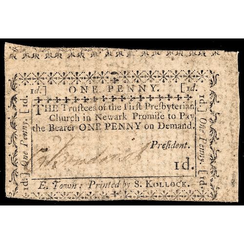 ELIAS BOUDINOT Continental Congress President Signed 1790 Colonial Currency Note