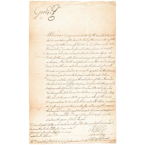 1776 King George III Supplies His Troops Under General Howe in North America