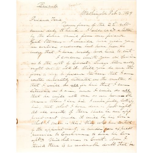1849 HANNIBAL HAMLIN Autograph Letter Signed Marking the Letter as PRIVATE