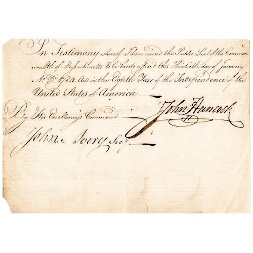 JOHN HANCOCK Outstanding Bold Massive Signature on Partial Document Dated 1784
