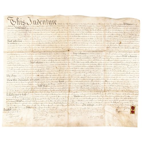 1750 Colonial PA. Land Indenture Traced from the 1688 William Penn Land Patent 