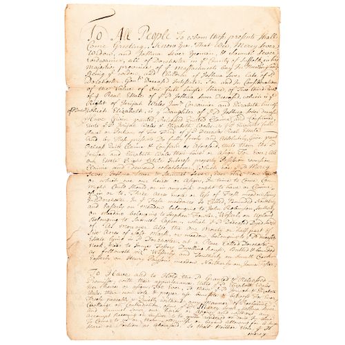 1741 Massachusetts Bay in New England Property Deed Signed, Dorchester (Boston)
