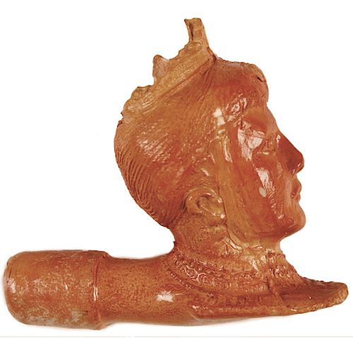 18th Century Queen Alexandria Profile Glazed Clay Pipe Head