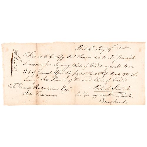 1780 Payment for Signing PA Colonial Currency, Revolutionary War Philadelphia 