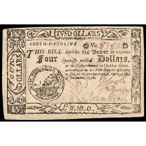 Colonial Currency. South Carolina. December 23, 1776 Fully Signed. PMG EF-40
