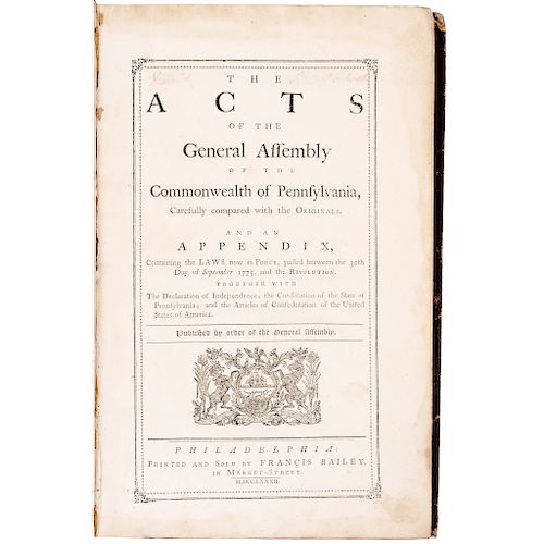 1775 to 1781 Revolutionary War Years: Acts of Assembly Province of Pennsylvania