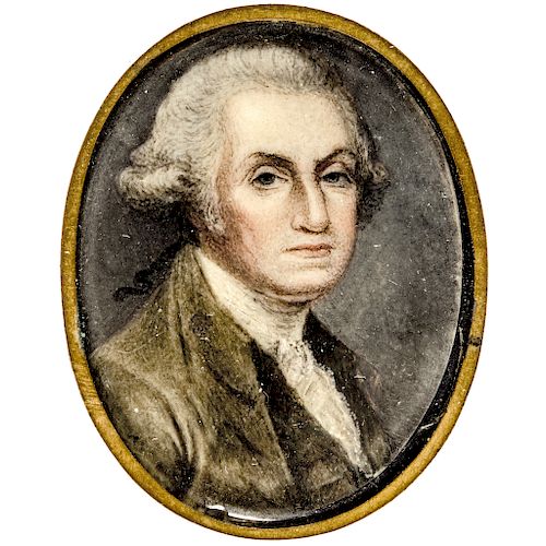 c. 1820 Handpainted George Washington Miniature Portrait on Amethyst Glass Mount