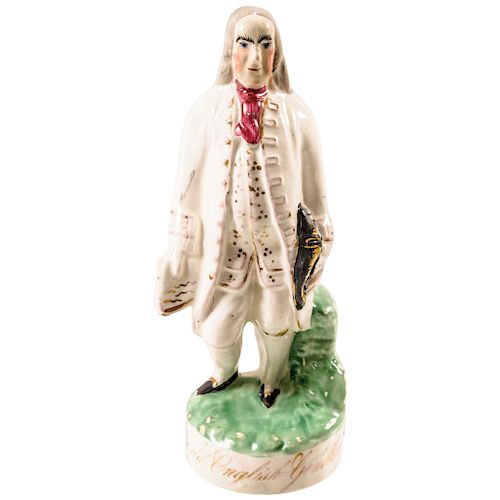 c. 1860-1876 Staffordshire Polychrome Ceramic Figure With Benjamin Franklin Appearance