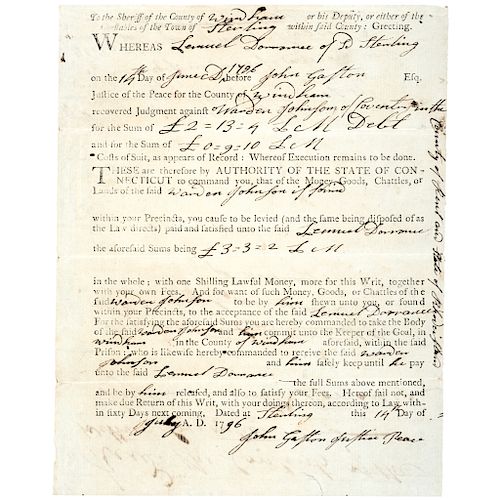 Connecticut Arrest Warrant, July 14, 1796