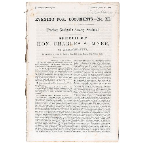 1852 Freedom National: Slavery Sectional Speech by Charles Sumner