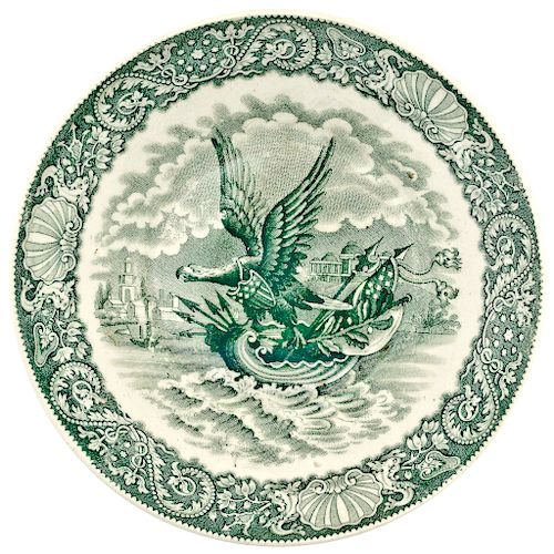 c. 1800s American Eagle Riding on a Shell, Pattern Tea Saucer