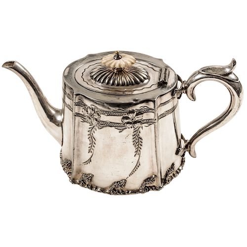 c. 1840 Ornate Decorative 19th Century Silvered Pewter Teapot