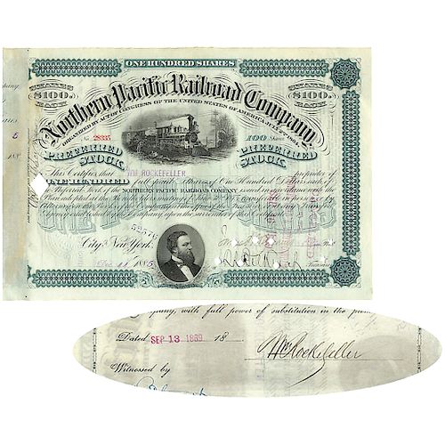 1885 Northern Pacific Railroad Stock Issued To And Signed By William Rockefeller