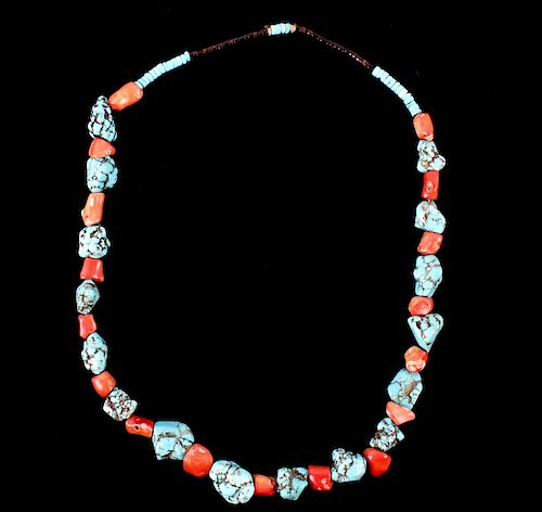 Navajo Coral Turquoise & Tortoise Necklace 1920's