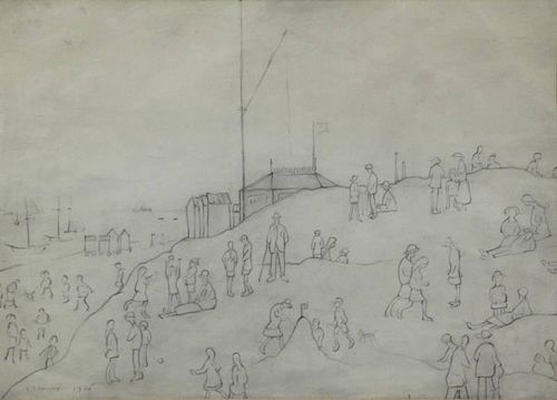 LOWRY, Laurence S. 1925 Pencil on Paper. "Beach,