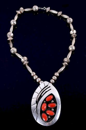 Navajo Sterling Silver & Branch Coral Necklace