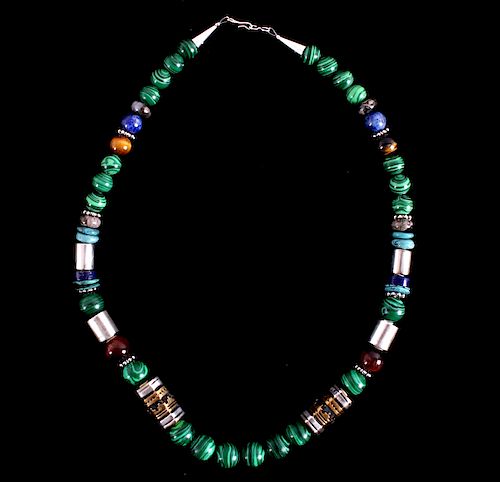 Navajo T&R Singer Malachite Multistone Necklace