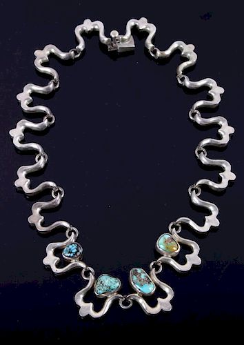 Navajo Sand Cast Sterling Silver Necklace c. 1940