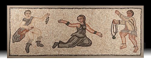 Roman Stone Mosaic with Dancing Bacchic Figures