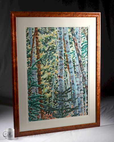 Framed D. Foley Watercolor -"Shadowed Aspen" - 1999