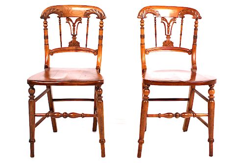 Quatersawn Oak Hand Carved Pair of Chairs