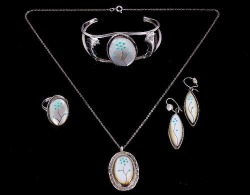 Zuni Mother of Pearl & Turquoise Inlaid Jewelry