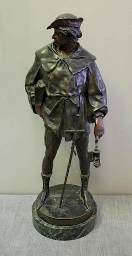 Illegiably Signed Bronze Watchman on Marble Base.