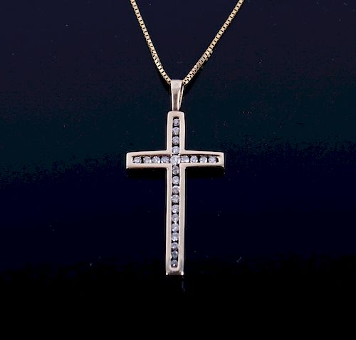 10K Gold and Diamond Cross Necklace