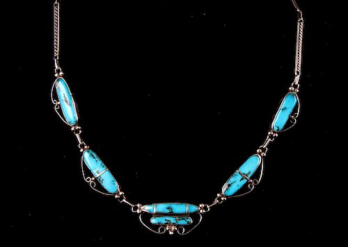Navajo Morenci Turquoise & Silver Necklace