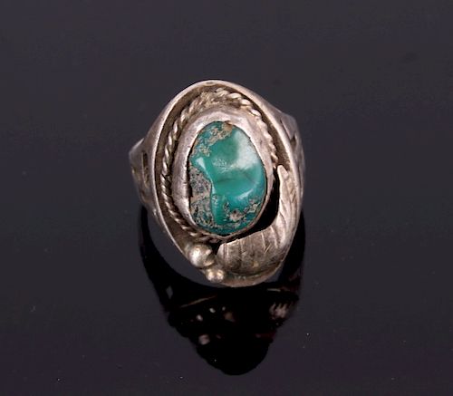 Navajo Old Pawn Cerrillos Turquoise & Silver Ring