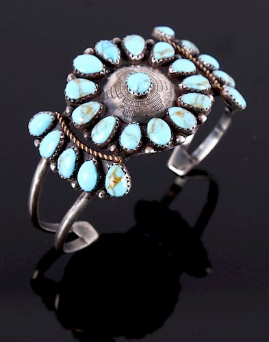 Navajo Old Pawn Silver Turquoise Bracelet c. 1920