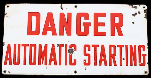 Porcelain Enamel Danger Automatic Starting Sign