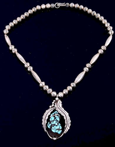 Navajo Sleeping Beauty Turquoise & Silver Necklace